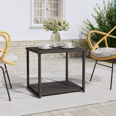 Black Poly Rattan Side Table – 2-Layer, Stylish & Durable, 55x45x49 cm