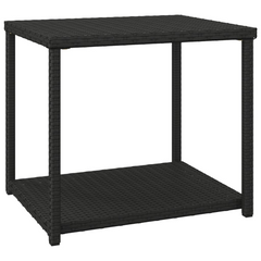 Black Poly Rattan Side Table – 2-Layer, Stylish & Durable, 55x45x49 cm