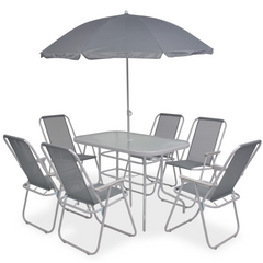 8 Piece Outdoor Dining Set - Steel and Textilene - Grey