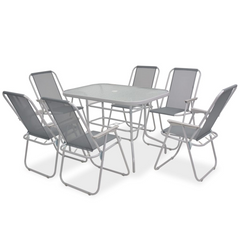 8 Piece Outdoor Dining Set - Steel and Textilene - Grey