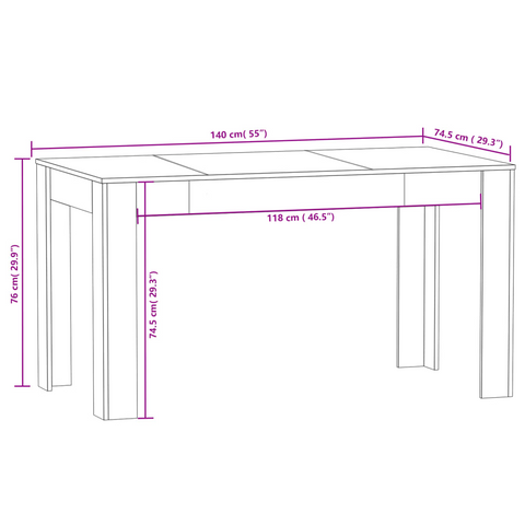 Elegant Brown Oak Dining Table 140x74.5x76 cm - Engineered Wood, Sturdy & Stylish