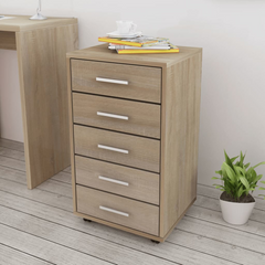 Oak Office Drawer Unit with Castors and 5 Spacious Drawers for Modern Storage Solution