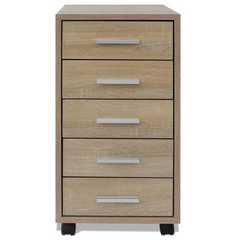 Oak Office Drawer Unit with Castors and 5 Spacious Drawers for Modern Storage Solution