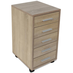 Oak Office Drawer Unit with Castors and 5 Spacious Drawers for Modern Storage Solution