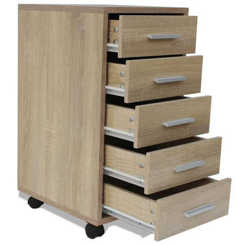 Oak Office Drawer Unit with Castors and 5 Spacious Drawers for Modern Storage Solution