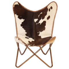 Elegant Butterfly Chair in Brown and White Genuine Goat Leather - Handmade Comfort