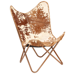 Elegant Butterfly Chair in Brown and White Genuine Goat Leather - Handmade Comfort