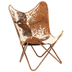 Elegant Butterfly Chair in Brown and White Genuine Goat Leather - Handmade Comfort