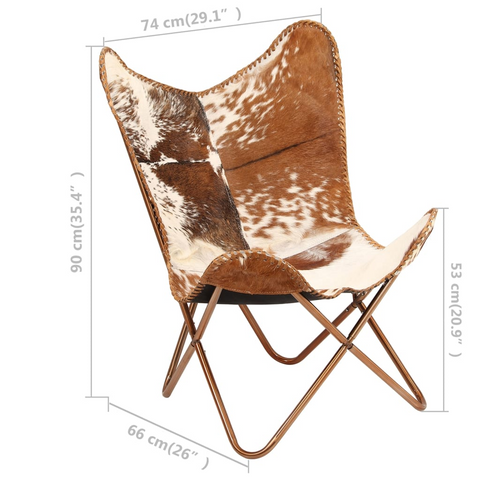 Elegant Butterfly Chair in Brown and White Genuine Goat Leather - Handmade Comfort