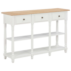 White Console Table with 3 Drawers and 2 Shelves - 120x30x76 cm, MDF & Solid Pine Wood