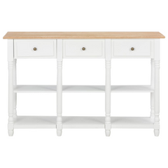 White Console Table with 3 Drawers and 2 Shelves - 120x30x76 cm, MDF & Solid Pine Wood