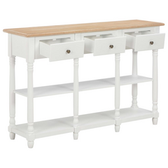 White Console Table with 3 Drawers and 2 Shelves - 120x30x76 cm, MDF & Solid Pine Wood