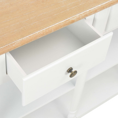 White Console Table with 3 Drawers and 2 Shelves - 120x30x76 cm, MDF & Solid Pine Wood