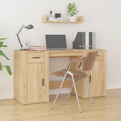 Elegant Desk with Cabinet - Sonoma Oak Engineered Wood | Ample Storage & Durable Build