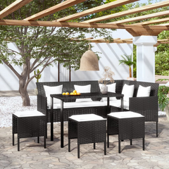 5 Piece L-shaped Couch Sofa Set with Cushions - Poly Rattan Black for Outdoor & Patio