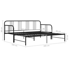 Versatile Pull-out Sofa Bed Frame without Mattress - Black Metal, 90x200 cm