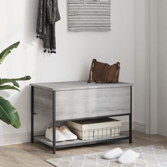 Grey Sonoma Storage Bench - 70x42.5x47 cm - Engineered Wood & Metal Frame - Multi-functional Hallway & Living Room Furniture