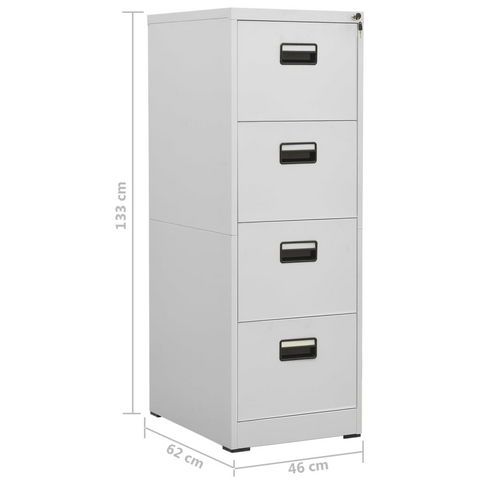 Light Grey Steel Filing Cabinet with 4 Drawers and Lock - 46x62x133 cm