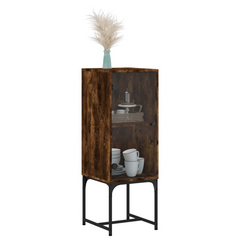 Side Cabinet with Glass Doors Smoked Oak 35x37x100 cm