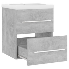 Modern Sink Cabinet with Built-in Basin, Concrete Grey, Engineered Wood - Stylish Bathroom Storage Solution