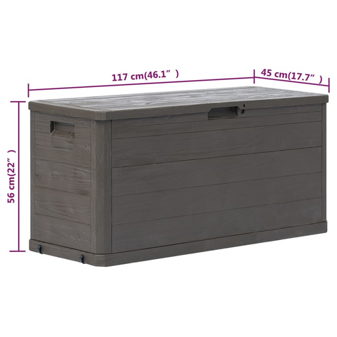 280 L Brown Garden Storage Box - Weather-Resistant, Durable Plastic with Wood Texture, Lockable & Multi-Purpose