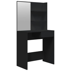 Modern Dressing Table with Mirror - Sleek Black, 74.5x40x141 cm - Ample Storage & Stylish Design