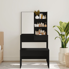 Modern Dressing Table with Mirror - Sleek Black, 74.5x40x141 cm - Ample Storage & Stylish Design