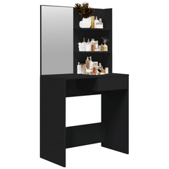 Modern Dressing Table with Mirror - Sleek Black, 74.5x40x141 cm - Ample Storage & Stylish Design