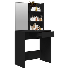 Modern Dressing Table with Mirror - Sleek Black, 74.5x40x141 cm - Ample Storage & Stylish Design