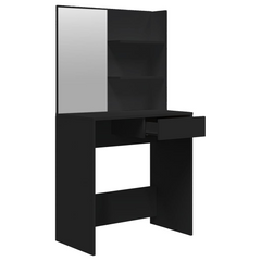 Modern Dressing Table with Mirror - Sleek Black, 74.5x40x141 cm - Ample Storage & Stylish Design