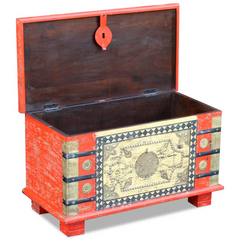 Storage Chest Red Mango Wood 80x40x45 cm - Antique-Style Wooden Chest