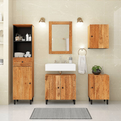 Solid Acacia Wood Bathroom Wall Cabinet – 38x33x48 cm Storage Solution for Modern Homes