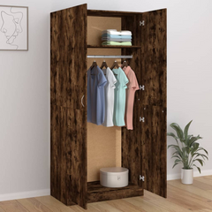 Smoked Oak Wardrobe 90x50x200 cm | Engineered Wood | Spacious & Stylish Storage Solution