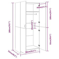 Smoked Oak Wardrobe 90x50x200 cm | Engineered Wood | Spacious & Stylish Storage Solution