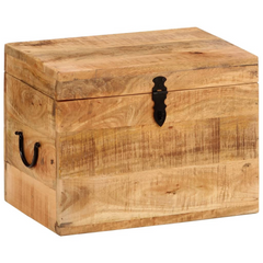 Antique-Style Storage Box 39x28x31 cm Solid Mango Wood – Natural Finish, Hinged Lid, Ample Storage Space