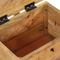 Antique-Style Storage Box 39x28x31 cm Solid Mango Wood – Natural Finish, Hinged Lid, Ample Storage Space