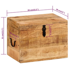 Antique-Style Storage Box 39x28x31 cm Solid Mango Wood – Natural Finish, Hinged Lid, Ample Storage Space