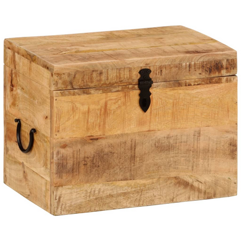 Antique-Style Storage Box 39x28x31 cm Solid Mango Wood – Natural Finish, Hinged Lid, Ample Storage Space