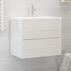 High Gloss White Sink Cabinet with Built-in Ceramic Basin - Engineered Wood, Modern Bathroom Storage Solution