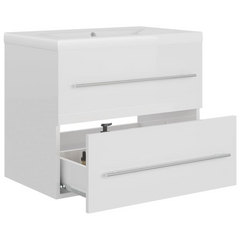 High Gloss White Sink Cabinet with Built-in Ceramic Basin - Engineered Wood, Modern Bathroom Storage Solution