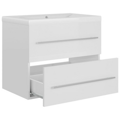 High Gloss White Sink Cabinet with Built-in Ceramic Basin - Engineered Wood, Modern Bathroom Storage Solution