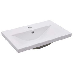 High Gloss White Sink Cabinet with Built-in Ceramic Basin - Engineered Wood, Modern Bathroom Storage Solution