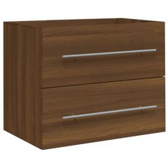 Engineered Wood Sink Cabinet with Built-in Ceramic Basin, Brown Oak - Compact Bathroom Storage Solution