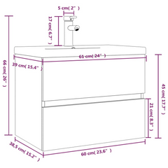 Sink Cabinet with Built-in Basin in Smoked Oak - Engineered Wood, Modern Bathroom Vanity