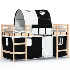 Kids' Loft Bed with Fun Tunnel - White & Black | Space-Saving Design | 80x200cm