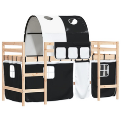 Kids' Loft Bed with Fun Tunnel - White & Black | Space-Saving Design | 80x200cm