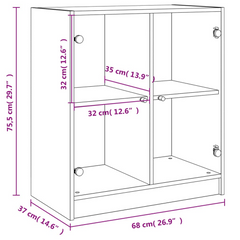 Side Cabinet with Glass Doors - Modern Concrete Grey Storage Unit, 68x37x75.5 cm