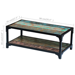 Coffee Table Solid Reclaimed Wood - Vintage Style, Handmade, Multicolour