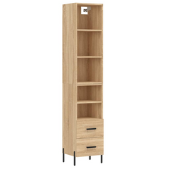 Sonoma Oak Highboard 34.5x34x180 cm - Elegant Engineered Wood Storage Cabinet with Metal Feet