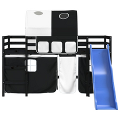 Kids' Loft Bed with Fun Slide and Tunnel - White & Black, Solid Pinewood, 80x200cm - Perfect Space-Saving Bed for Kids